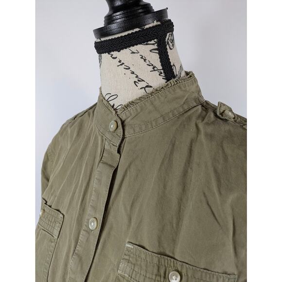 Converse Womens Medium Blouse Button Up 3/4 Sleeve Army Olive Green One Star Top - Picture 5 of 16